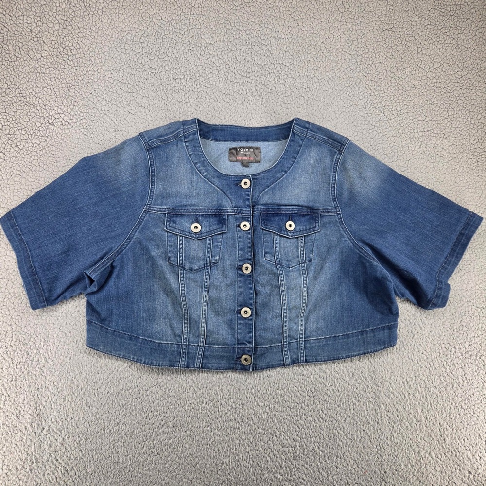 Torrid Denim Jackets Womens 3X Blue Medium Wash Short Sleeve Cropped Stretch
